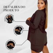 Two-Piece Linen Set: Blazer, Maxi Shorts, High Waist - Negro - Ver 6