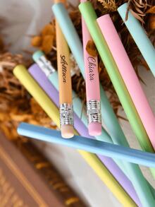 Customized Text LOGO Candy Color Triangle Pencil, Writing, Sketching, Drawing Pencil, Learning Stationery With Eraser, HB Pencil, Macaron Wooden Pencil, Jelly Pencil, Perfect Gift For Friends, Teachers, Family, Colleagues For Daily Office And Student Use - Multicolor - View 7
