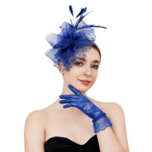 Presilha de chapéu feminina encantadora, acessório de cabelo para casamento/chá da tarde, e luvas curtas com laço de renda, praia, viagem. - A - Ver 7