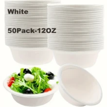 3/25/50/100pcs 350ml White Paper Bowls, Disposable Compostable Bulk Bowls, Bagasse Bowls, Heavy Duty Bowls, Suitable For Cereal, Snacks, Salad - White - View 9