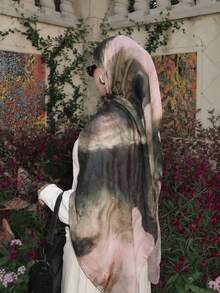 1件装女士波西米亚风水彩渐变印花VELA头巾披肩，休闲柔软防风围巾，适合日常佩戴 - 卡其綠色 - 查看 3