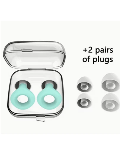 Nút bịt tai khi ngủ: Nút bịt tai tái sử dụng dùng để ngủ, chống ngáy, đi xem hòa nhạc, du lịch, đi máy bay, 2 cặp nút bịt tai silicon mềm có thể giặt được, chống ồn (Đen/Xanh dương)