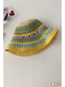 Mũ rộng vành đan rỗng nhiều màu sắc, mũ chống nắng tia cực tím cho kỳ nghỉ biển, mũ rơm dành cho nữ, mùa xuân/hè, chu vi đầu lớn, mũ xô, mũ xô đa năng. - Nhiều màu - Xem 22