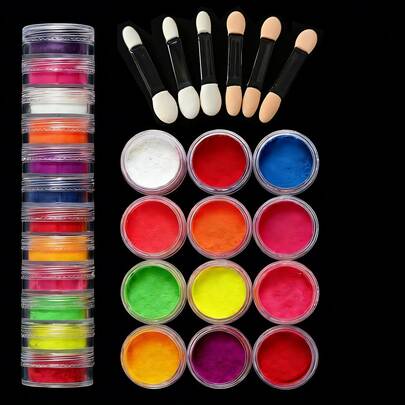 Dofuny 12pcs Matte Fluorescent Phosphorescent Powder, Bright Powder Glowing Under UV Light, DIY Soap, Wax, Epoxy Resin, Pearl Pigment, Jewelry Craft Making Materials