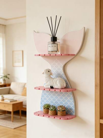 1件装波西米亚风墙面装饰置物架，水晶矿石香薰收纳架。完美融合海洋童话与波西米亚风格，是家居装饰和营造氛围角落的理想之选。采用实木打造，轻巧坚固。表面经过精细抛光，防水防潮，光滑无毛刺，不易变形褪色，经久耐用。适用于浴室、卧室、走廊、书房等多种场景。
