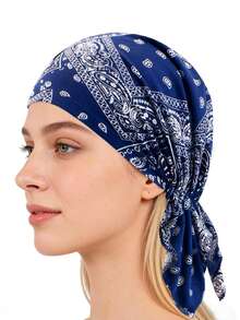 1pc New Cashew Flower Headscarf Hat, Multi-Color Head Wrap Cap, Fashionable Undershirt Short Tail Curved Brimmed Hat,Summer,Beach - Multicolor - View 4