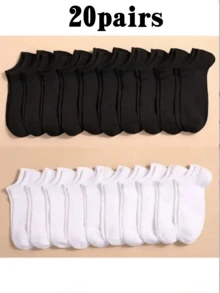 20 paires de chaussettes bateau unisexes noires et blanches, confortables, douces, respirantes et fines, convenant à toutes les saisons, grande taille - Multicolore - Voir 4