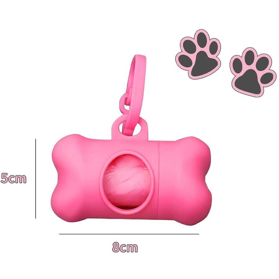 1pc Pink Bone-Shaped Garbage Bag Dispenser (With Trash Bags), Pet Dog Poop Scooper, 15 Bags Per Roll, Pet Supplies - Pink - View 1
