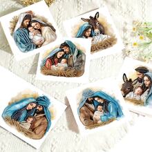 6张钻石画贺卡，卡通人物主题，纸质材质，镶嵌圆形水晶宝石，祝福语，独特的非对称钻石设计，适合作为礼物 - 查看 4