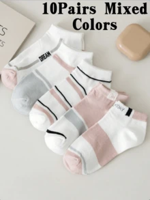 5 Pairs Women's Striped Pattern Breathable Fashion Ankle Socks, Suitable For Daily Wear - Multicolor - View 7
