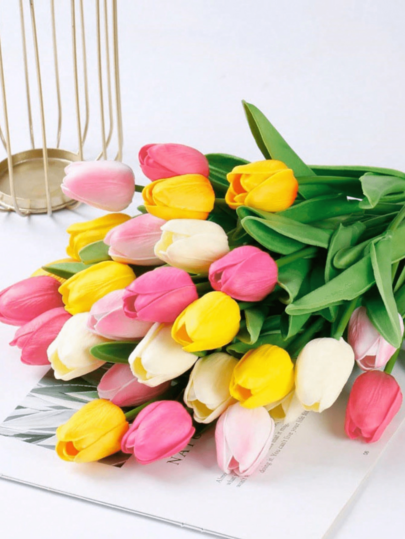 1 Pc Colorful White Artificial Tulip Flowers, Suitable For Mother's Day Gift,