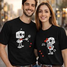 Camiseta con diseño de linda pareja de robots, camisetas a juego para amantes con estampados de corazones y rosas, para uso diario, regalos de cumpleaños, regalos de Halloween o como camiseta conmemorativa para amigos o seres queridos. También adecuada como suéter. Entrega rápida. - Hombre Oscuro - Ver 6