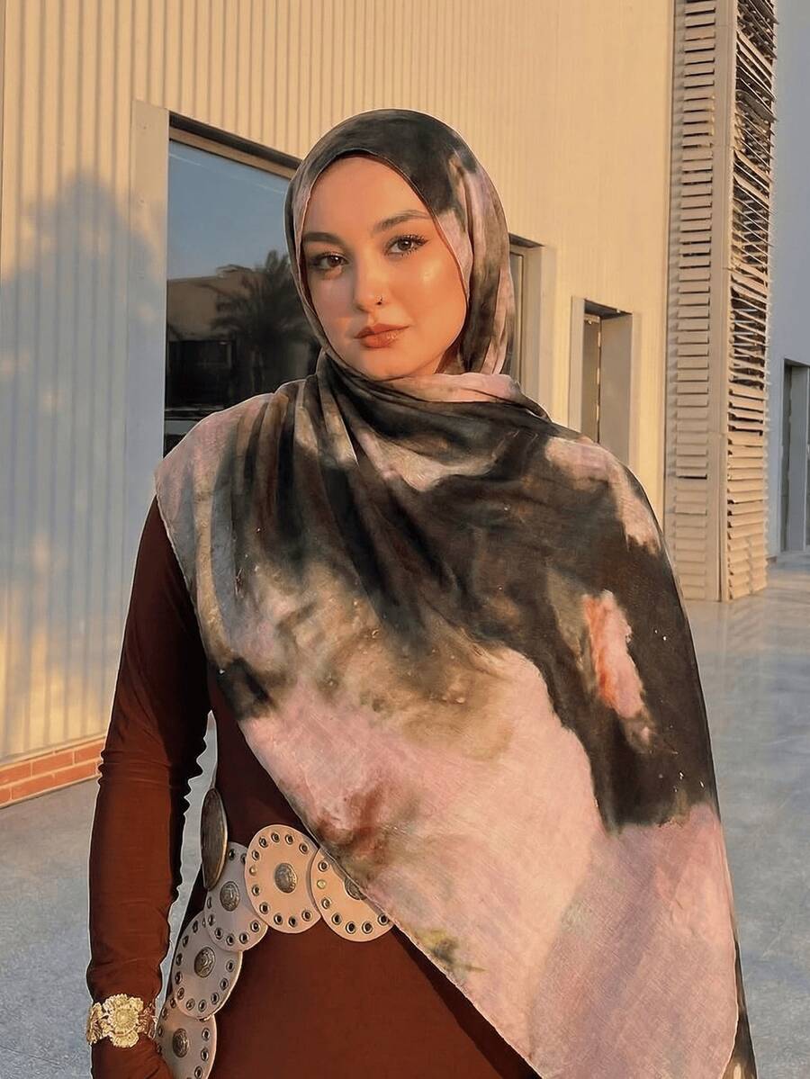 1件装女士波西米亚风水彩渐变印花VELA头巾披肩，休闲柔软防风围巾，适合日常佩戴