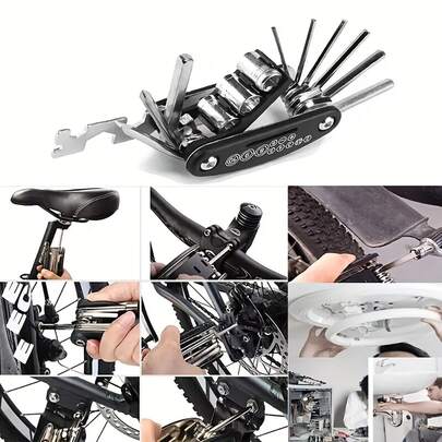 1 pieza Herramienta multifuncional para bicicleta - Kit de herramientas de reparación de bicicleta compacto, incluye llave hexagonal, destornillador, llave de tubo, llave de radios y llave fija - Portátil y duradero, esencial para bicicleta de montaña y bicicleta de carretera