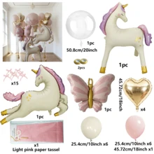 Unicorn Balloon Set, Pink Butterfly, Unicorn Foil Balloon, Ivory Latex Balloons, Suitable For Birthday Party, Wedding Theme Party, Party Decorations, Indoor And Outdoor Decor, Bridal Shower, Mother's Day, Family Party Decorations - 多色 - 查看 7