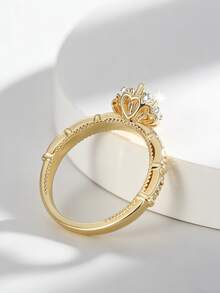 Charm-In 18K Gold Plated Copper Vintage Floral Wreath Design Round Cut Cubic Zirconia Engagement Ring For Women - Gold - View 2