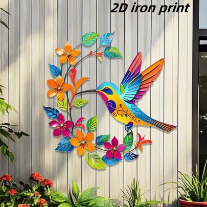 2D Flat, 1pc Bohemian Style Acrylic Flower & Hummingbird Wall Art Decor - Perfect For Patio, Garden, Yard, Living Room, Bedroom Outdoor Fence Decoration - Ideal For Festivals, Parties, Gift For Family And Friends