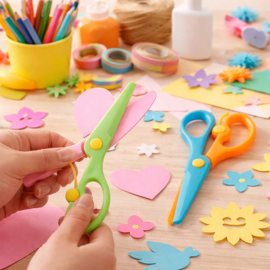 1PC Kids Training Scissors, Plastic Preschool Craft Scissors With Rounded Tip And Easy Grip Handle, Toddler Paper Cutting Practice Tool For DIY Craft Projects Scrapbook Supplies, Classroom Supplies School Supplies Home Learning Essentials (Random) - Màu sắc ngẫu nhiên - Xem 1