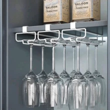 1/2/3pcs Under Cabinet Wine Glass Rack, Stemware Storage Rack, Kitchen Hanging Metal Glass Holder, Space-Saving, Easy Installation, Non-Slip, No-Drill Glassware Storage Rack, Suitable For Kitchen, Bar, Cafe - Multicolor - View 17