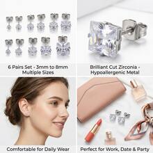 1 Đôi bông tai nữ kiểu dáng cổ điển thanh lịch, hình vuông, bốn chấu, đính đá Cubic Zirconia, trang sức cổ điển phù hợp để đeo hàng ngày, đi làm, dự đám cưới, tiệc tùng và làm quà sinh nhật. - MEXICO - Xem 1
