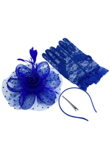 Presilha de chapéu feminina encantadora, acessório de cabelo para casamento/chá da tarde, e luvas curtas com laço de renda, praia, viagem. - A - Ver 2