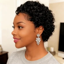13"X1" Lace Front Transparent Lace Wave Pixie Short Wig, 6 Inch, 150% Density, Natural Black Short Human Hair Wig For Women - SNatural - View 7