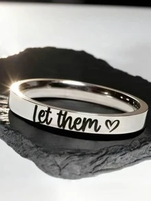 1枚不锈钢“Let Them”字母戒指，精致百搭的男女通用戒指，适合日常佩戴、派对，也是送给她的浪漫礼物 - 銀色 - 查看 7