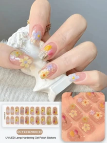 Miếng dán móng tay gel bán khô, 20 miếng, chất lượng salon, bền lâu, dễ dán và gỡ bỏ, có đèn UV. - Hồng - Xem 8
