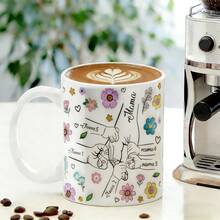 Taza de cerámica personalizada con patrón floral, diseño de flores frescas tallado a mano, adecuada para el Día de la Madre, cumpleaños de la abuela, cumpleaños de mujeres y otros regalos festivos (soporta entrada de 1-8 nombres) - multicolor - Ver 2