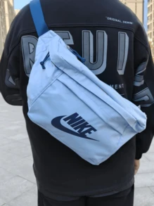 Nike 基本大容量拉鍊開合 運動休閒百搭 單肩斜背包腰包 男女同款情侶款 藍色 - 淺藍色 - 查看 3
