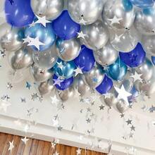 35pcs Set Of 10inch/12inch Navy Blue, Metallic Light Blue, Metallic Dark Blue, Silver Sequin, Silver Latex Balloons, Suitable For Valentine's Day, Birthday, Wedding, Bridal Shower, New Year Decoration, Balloon Party, Autumn Decor, Retirement Party, Bachelor Party, Balloon Decoration, Photo Backdrop, Various Indoor And Outdoor Decoration - View 3