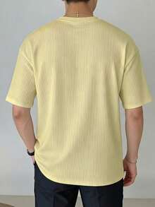 新款男士夏季休闲日常短袖针织衫，适合通勤和居家穿着。 - 黃色 - 查看 11