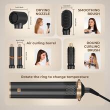 Ultimate 5-In-1 Black Gold Hot Air Brush Styler With 800W High Power For Fast Drying Curling And Straightening All Hair Types In One Step - Xem 9