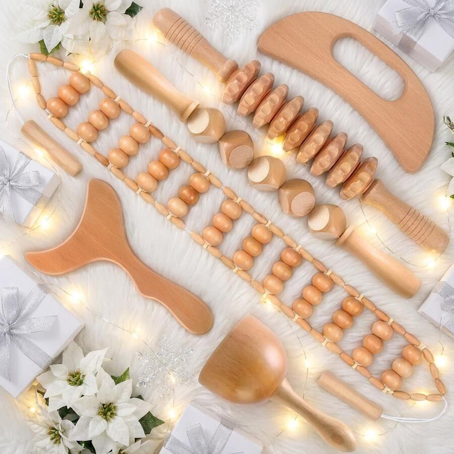 6pcs Wooden Roller Massager Set, Wooden Massage Tool Kit, Manual Wooden Massager - Body Massage Tools,School,Back To School,Travel,Travel Essentials,Home Essentials,Spa,Massage Tool,Massage,Massager,Spa