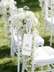 12 piezas Tarjetas de reserva de sillas de boda con cintas, adecuadas para ceremonias y eventos de fiesta, suministros de fiesta perfectos (disponible en verde/beige) - multicolor - Ver 6