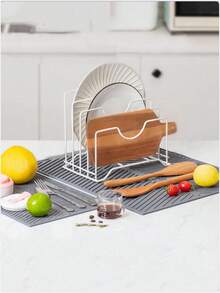 Silicone Drying Mat, Widened Edge - Non-Slip Kitchen Countertop Dish Drying Rack, Soft & Odor-Resistant Drying Pad - Grey - View 3