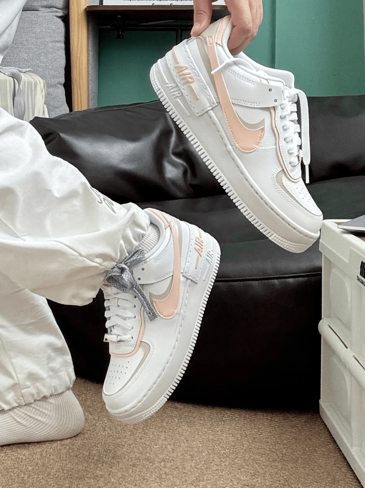 Nike Air Force1 shadow Low Shadow 舒適輕盈百搭休閒 低筒 板鞋 女款 白色 - 白粉紅色 - 查看 1
