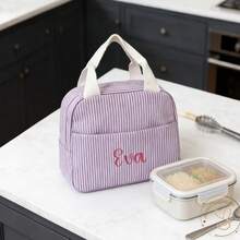 1pc Personalized Insulated Lunch Bag/Lunch Box, Customized Corduroy Lunch Box (Nameable), Lunch Tote Bag, Reusable Lunch Bag, Back To School Gift, Essential For School And Work, Gift For Her - Multicolor - View 4