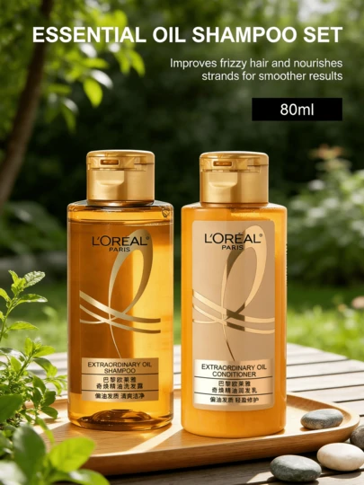 L'Oreal 80ml Travel Size Nourishing Shampoo And Conditioner Set, Moisturizing And Glossy Hair Care Kit