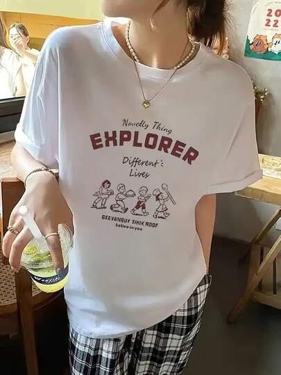 Women's Loose Fit Tomato Graphic Print Short Sleeve T-Shirt, Street Style For Summer