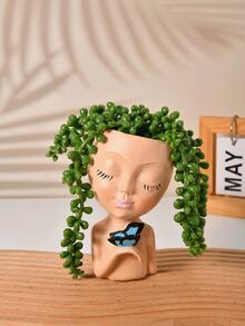 Facial Planter/Pot, Suitable For Indoor And Outdoor Plants, Made Of Resin, Suitable For Succulents, With Drainage Hole, Cute Lady Face Shaped Planter - A - View 11