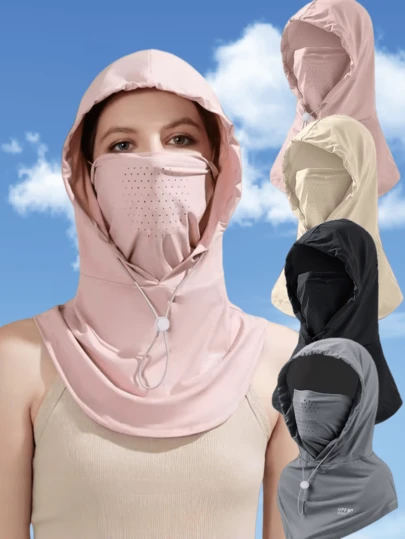 1 Set UPF50+ Women's Casual Lightweight Breathable Sun Protection Face Mask And Hat, Unisex Design Can Be Worn With Helmet, Suitable For Daily Use, Beach, Cycling
