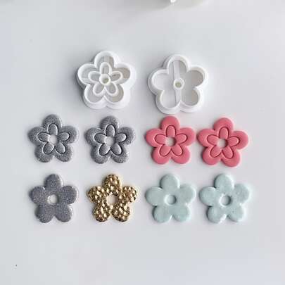 2件套春季花卉粘土模具，爱情浪漫主题花朵聚合物粘土模具，适用于耳环、胸针、吊坠，高精度聚合物粘土或陶瓷模具