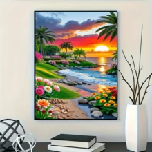 Bộ tranh đính kim cương chủ đề hoàng hôn trên bãi biển mới, tranh khảm kim cương 5D tròn, thích hợp làm quà tặng thủ công, trang trí phòng khách, phòng ngủ, lễ Eid Al-Adha, các dịp lễ lớn, Ngày của Cha, Ngày của Mẹ, đám cưới, Ngày Quốc tế Lao động, Lễ Phục sinh, Giáng sinh, Ngày Valentine, không khung. - Xem 7