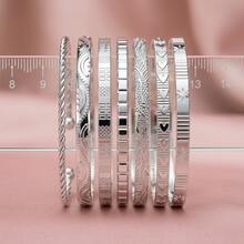 7Pcs/Set Gold Jewelry Bracelet Set, Various Patterns Design For Women, Great For Valentine's Day/New Year - 銀色 - 查看 10