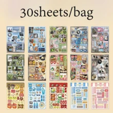 30Sheets/Book Sticker Book, Millennium Dream Book Series, Retro Style Food Dessert Theme Stickers, Scrapbook Supplies, Notebook Accessories, Decorative Notebook Photo Frame Phone Case Water Cup, Junk Magazine Stationery Box DIY Personalized Stickers,Back To School , School Supplies - Multicolor - 查看 10