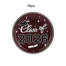 10件/20件/50件/80件 2026畢業派對用品 棕色紙盤、杯子、餐巾紙，畢業慶祝派對裝飾 - 棕色 - 查看 10
