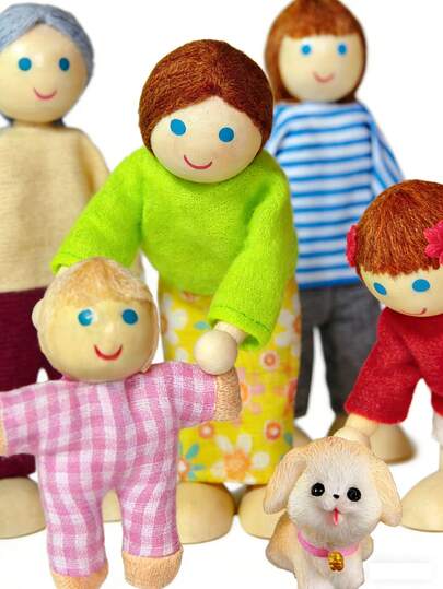 9pcs Warm Wooden Figurine Set, Includes Human & Pet Figures, Home Decor Desktop Ornaments, Living Room Display, Party Favors, Scene Decoration Accessories
