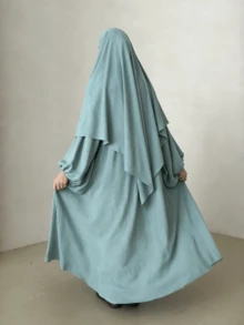 2pcs Set Hijab Single Layer Design & Abaya Wide Sleeve Design, Classic Fashion Suit, Suitable For Women's Daily Wear And Prayer Jilbab - Multicolor - View 1