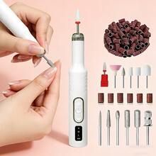 专业电动美甲打磨套装，指甲锉打磨机，指甲及足部护理套装，家用及沙龙美甲锉套装，指甲抛光工具 - 白色 - 查看 1